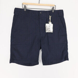Engineered Garments Fatigue Shorts Mens L Dark Blue Cotton Linen Made In USA